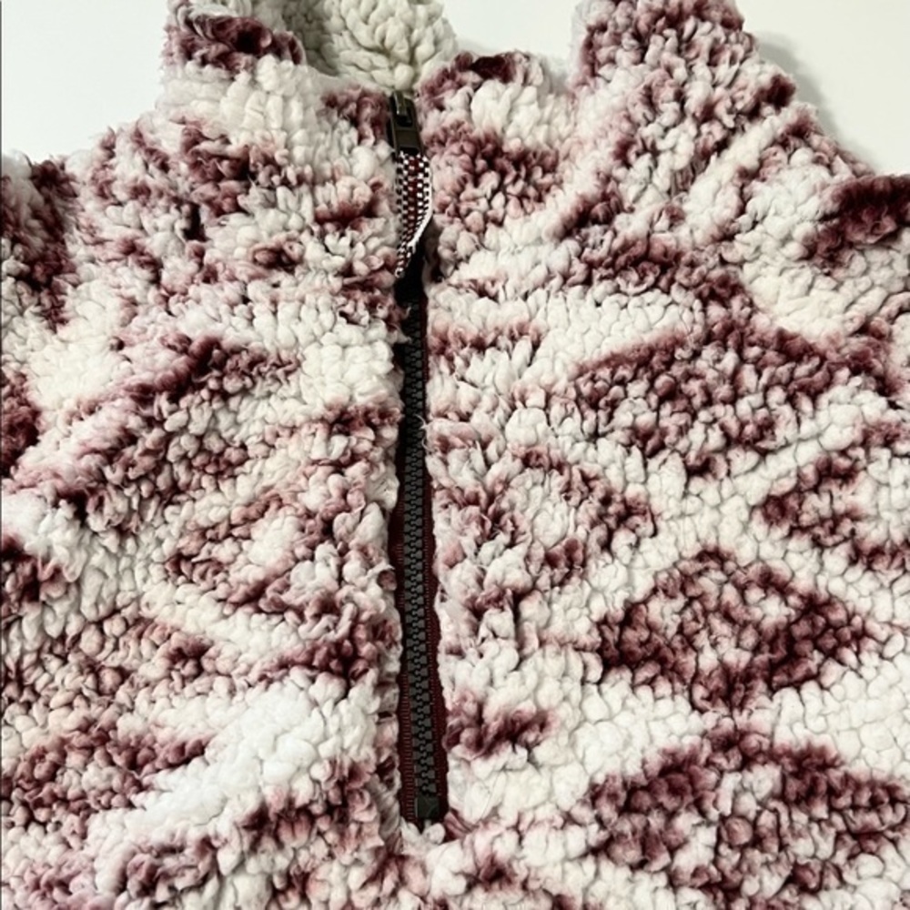 Cozy Sherpa Burgundy & White Quarter Pullover Size S - Picture 6 of 7